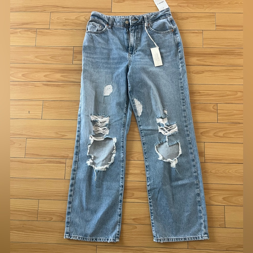 NWT Forever 21 Jeans Size 28 Blue Wide Legged Y2K 90s Distressed